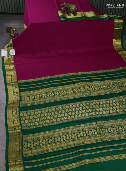 Pure mysore silk saree orange and deep maroon with plain body and zari woven border