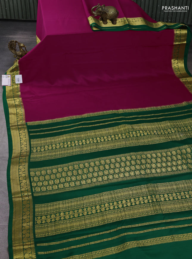 Pure mysore silk saree orange and deep maroon with plain body and zari woven border