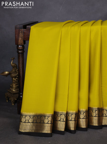 Pure mysore silk saree mustard yellow and deep coffee brown with plain body and zari woven border