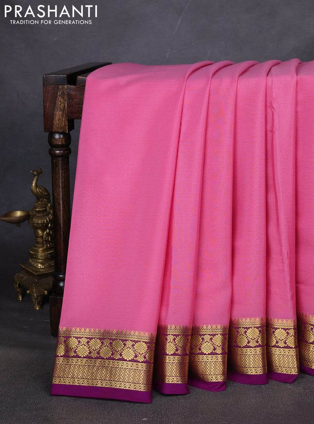Pure mysore silk saree light pink and purple with plain body and zari woven border
