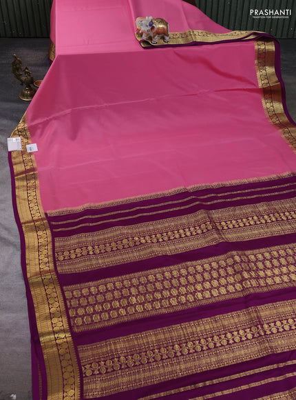 Pure mysore silk saree light pink and purple with plain body and zari woven border