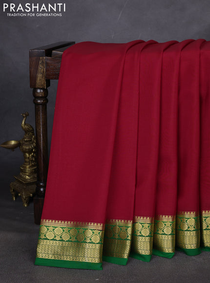 Pure mysore silk saree red and green with plain body and zari woven border