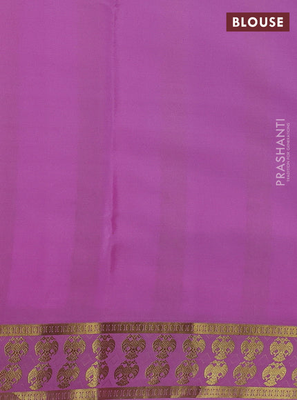 Pure mysore silk saree green and lotus pink with plain body and zari woven border