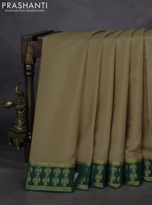 Pure mysore silk saree elaichi green and green with plain body and zari woven border