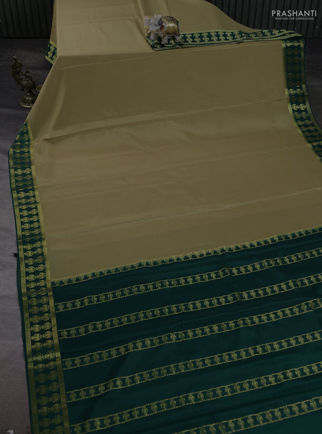 Pure mysore silk saree elaichi green and green with plain body and zari woven border