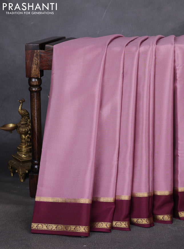 Pure mysore silk saree pastel pink and wine shade with plain body and rettapet zari woven border