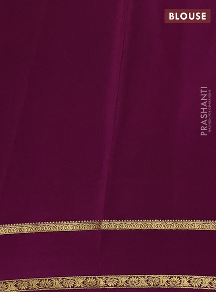 Pure mysore silk saree mehendi green and purple with plain body and rettapet zari woven border