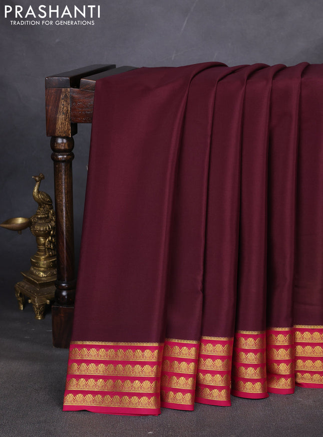 Pure mysore silk saree wine shade and pink with plain body and zari woven border