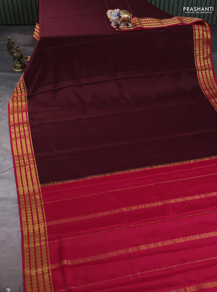 Pure mysore silk saree wine shade and pink with plain body and zari woven border