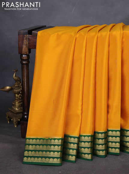 Pure mysore silk saree mango yellow and green with plain body and zari woven border