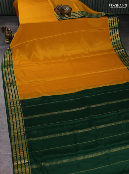 Pure mysore silk saree mango yellow and green with plain body and zari woven border