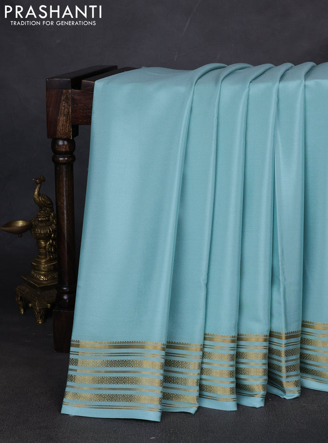 Pure mysore silk saree pastel blue with plain body and zari woven border