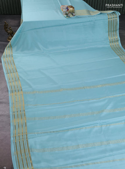 Pure mysore silk saree pastel blue with plain body and zari woven border
