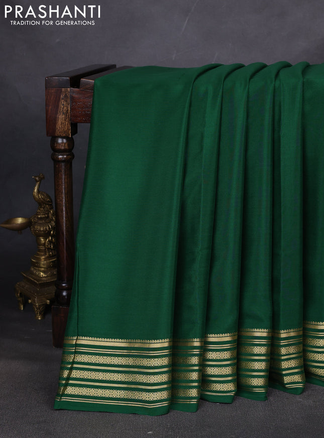 Pure mysore silk saree green with plain body and zari woven border