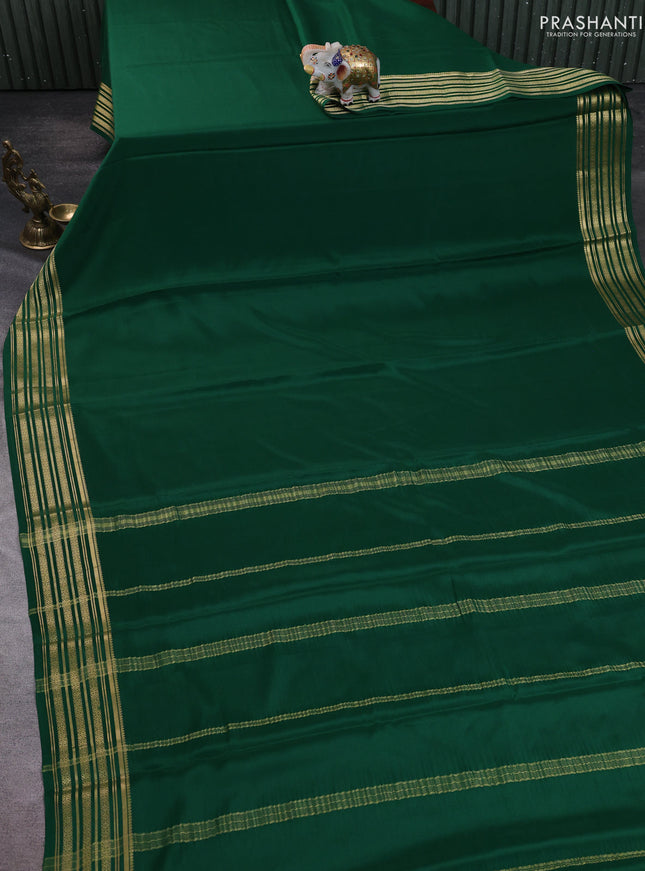 Pure mysore silk saree green with plain body and zari woven border