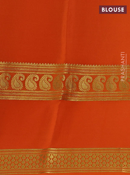 Pure mysore silk saree teal blue and orange purple with plain body and long rettapet zari woven border