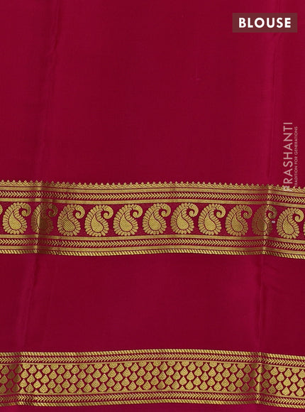 Pure mysore silk saree mango yellow and pink green with plain body and long rettapet zari woven border
