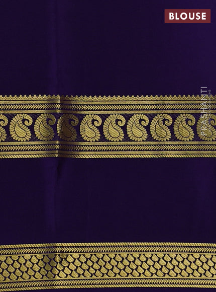 Pure mysore silk saree pink and dark blue cs blue with plain body and long rettapet zari woven border