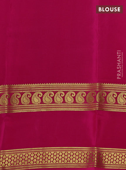 Pure mysore silk saree mustard yellow and pink green with plain body and long rettapet zari woven border