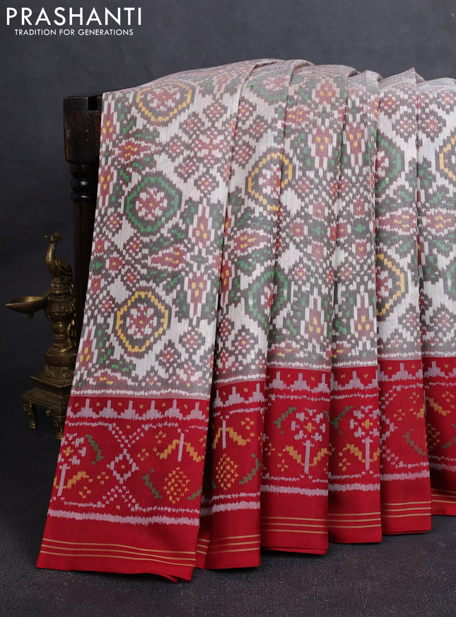 Rajkot Patola Silk Saree grey and red with allover Ikat weaves and simple border