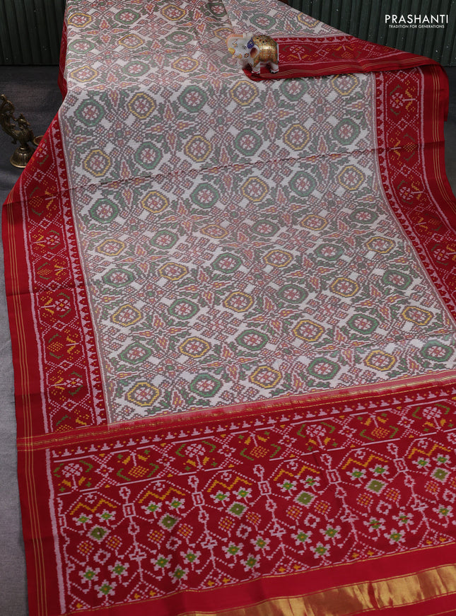 Rajkot Patola Silk Saree grey and red with allover Ikat weaves and simple border