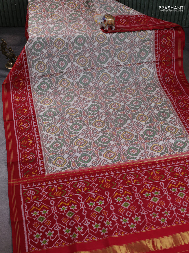 Rajkot Patola Silk Saree grey and red with allover Ikat weaves and simple border