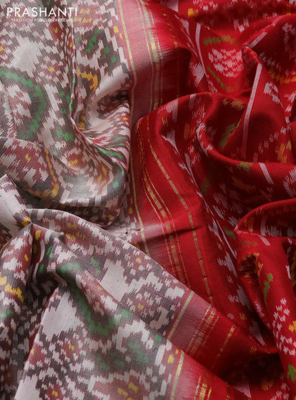Rajkot Patola Silk Saree grey and red with allover Ikat weaves and simple border