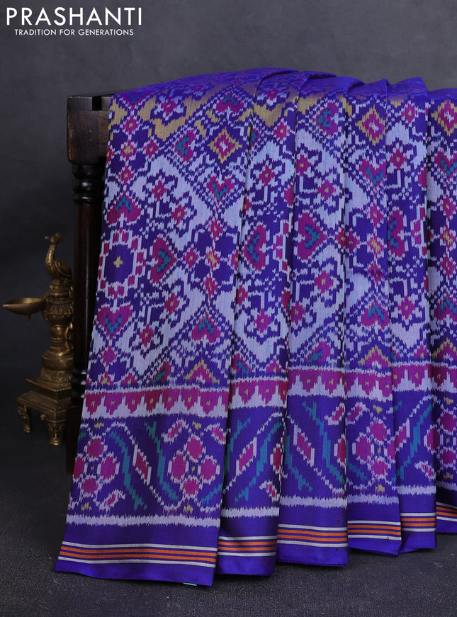 Rajkot Patola Silk Saree blue with allover Ikat weaves and simple border