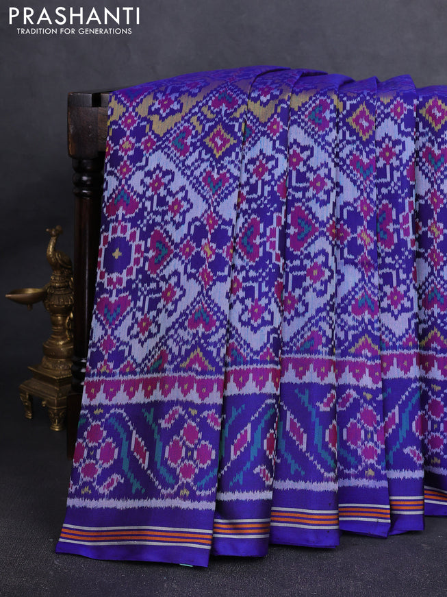 Rajkot Patola Silk Saree blue with allover Ikat weaves and simple border