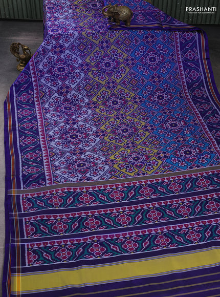 Rajkot Patola Silk Saree blue with allover Ikat weaves and simple border