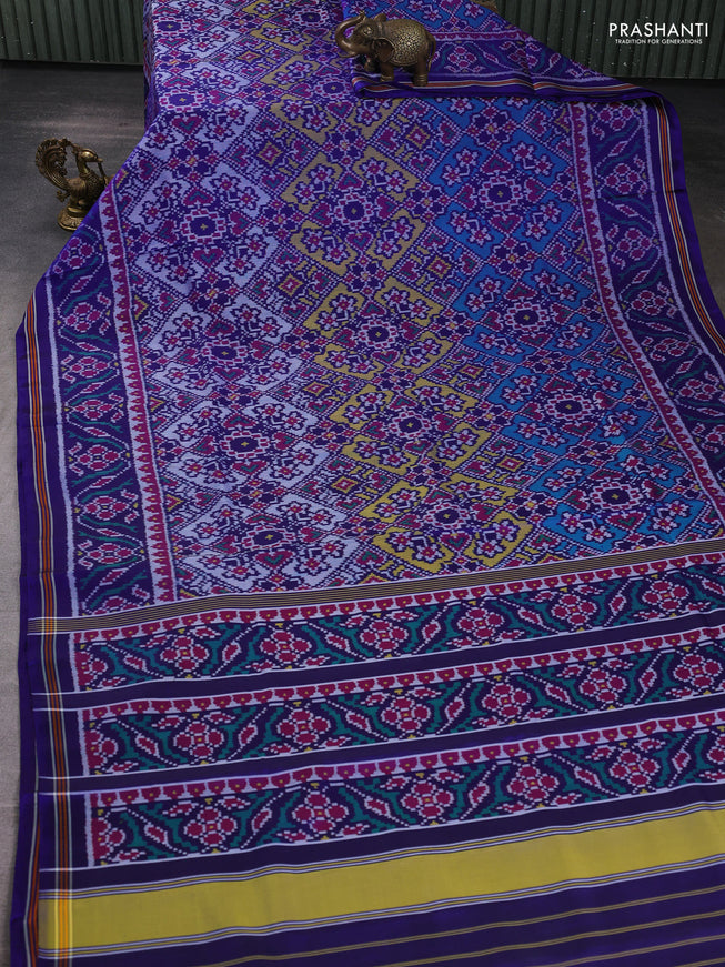 Rajkot Patola Silk Saree blue with allover Ikat weaves and simple border