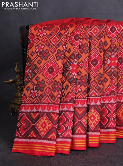 Rajkot Patola Silk Saree maroon and red with allover Ikat weaves and simple border