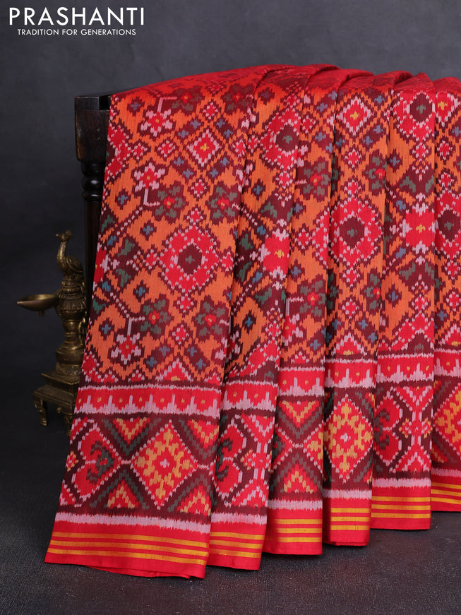 Rajkot Patola Silk Saree maroon and red with allover Ikat weaves and simple border