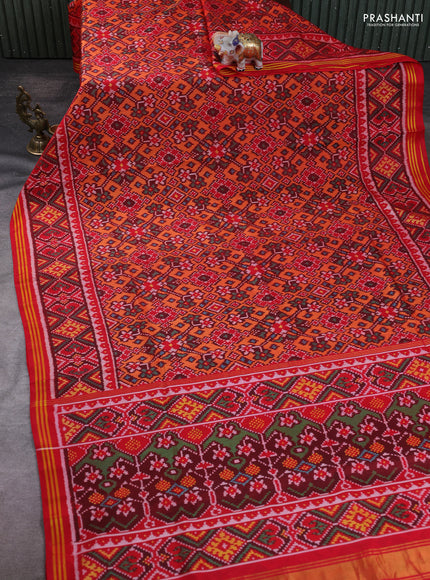 Rajkot Patola Silk Saree maroon and red with allover Ikat weaves and simple border
