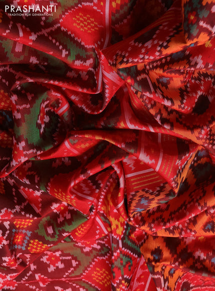 Rajkot Patola Silk Saree maroon and red with allover Ikat weaves and simple border