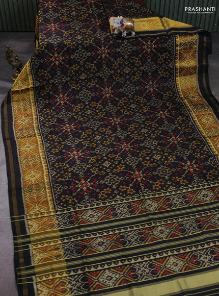 Rajkot Patola Silk Saree black with allover Ikat weaves and ikat zari woven border