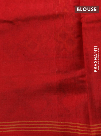 Rajkot Patola Silk Saree mehendi green and red with allover Ikat weaves and ikat woven border