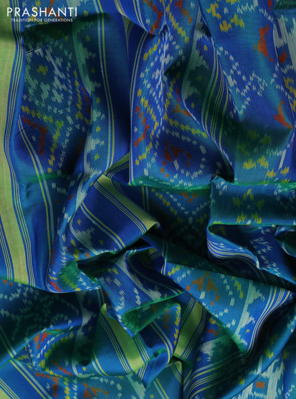 Rajkot Patola Silk Saree teal blue with allover Ikat weaves and ikat zari woven border