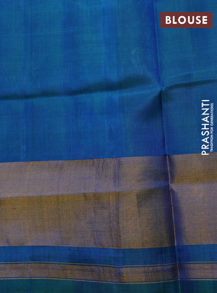 Rajkot Patola Silk Saree teal blue with allover Ikat weaves and ikat zari woven border