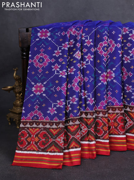 Rajkot Patola Silk Saree blue and maroon with allover Ikat weaves and simple border