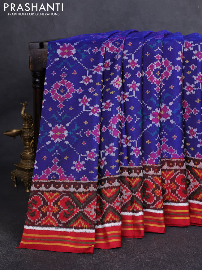Rajkot Patola Silk Saree blue and maroon with allover Ikat weaves and simple border