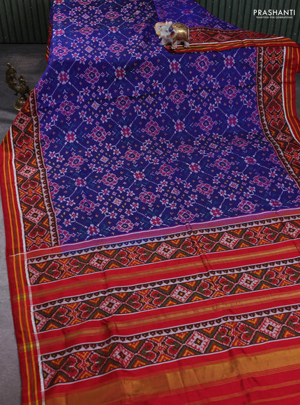 Rajkot Patola Silk Saree blue and maroon with allover Ikat weaves and simple border