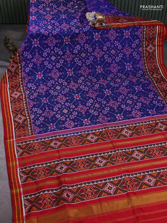 Rajkot Patola Silk Saree blue and maroon with allover Ikat weaves and simple border