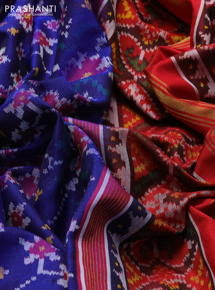 Rajkot Patola Silk Saree blue and maroon with allover Ikat weaves and simple border
