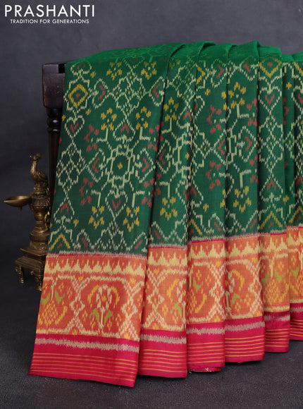 Rajkot Patola Silk Saree green and maroon with allover Ikat weaves and ikat zari woven border