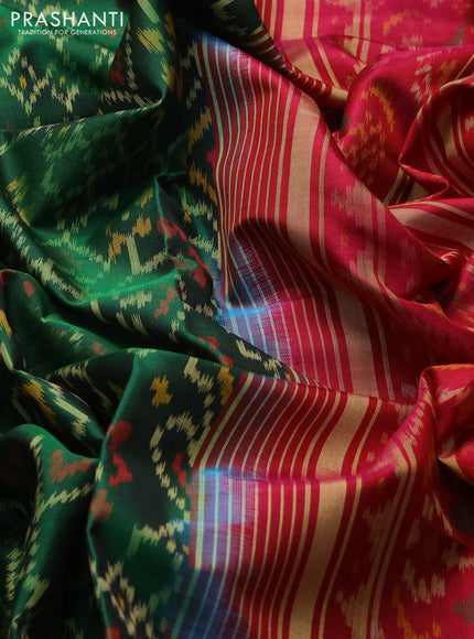 Rajkot Patola Silk Saree green and maroon with allover Ikat weaves and ikat zari woven border