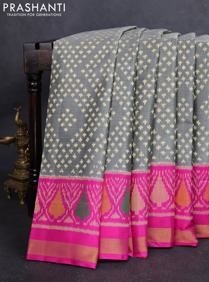 Rajkot Patola Silk Saree grey and pink with allover Ikat weaves and zari woven border