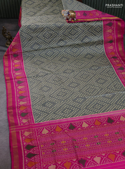 Rajkot Patola Silk Saree grey and pink with allover Ikat weaves and zari woven border