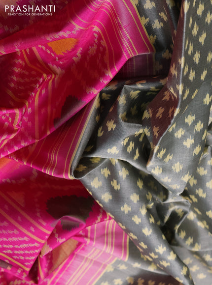 Rajkot Patola Silk Saree grey and pink with allover Ikat weaves and zari woven border