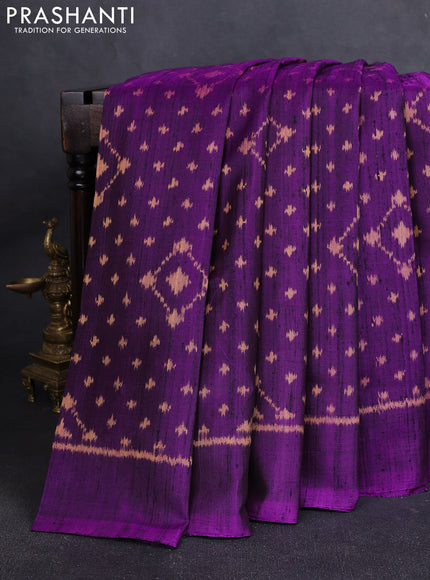 Rajkot Patola Silk Saree deep violet with allover Ikat weaves & Jute finished and simple border